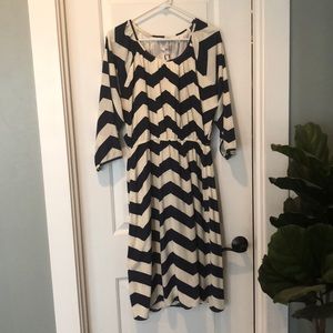 Navy and white chevron print dress
